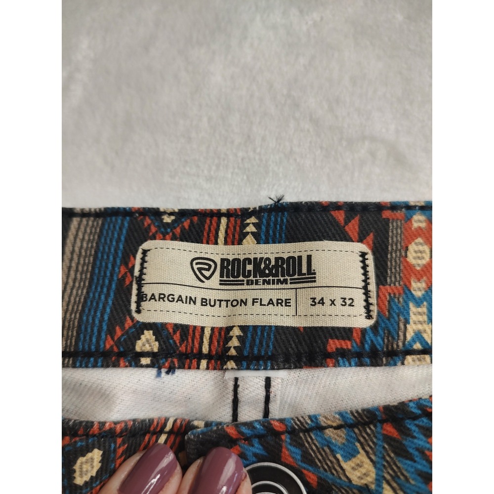 Rock & Roll Denim Women's 34x32 High Rise Button Flare Jeans Southwest Pattern - Picture 4 of 8